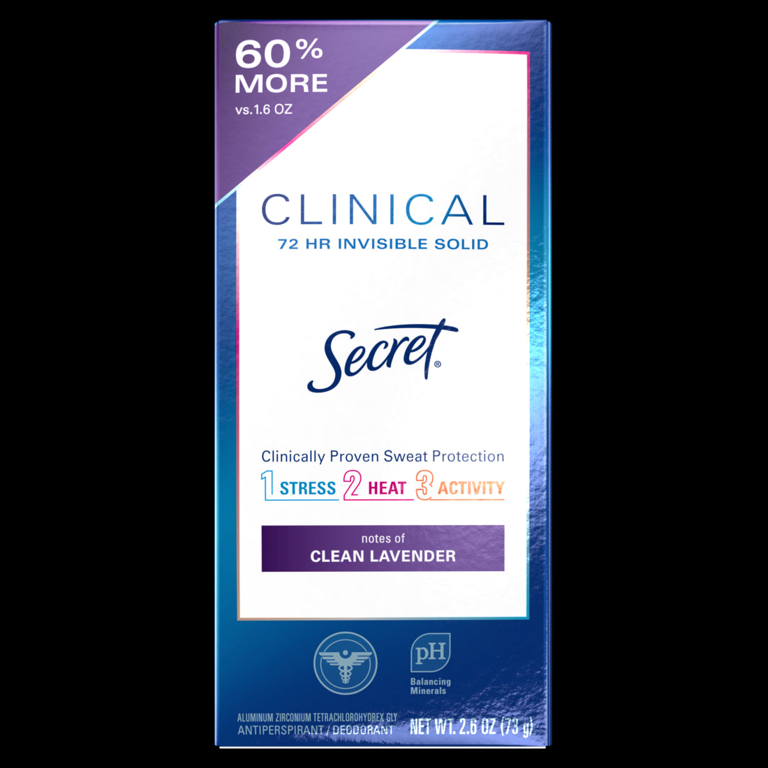 Secret Clinical Strength Invisible Solid Antiperspirant and Deodorant for Women Clean Lavender - 2.6oz/12pk