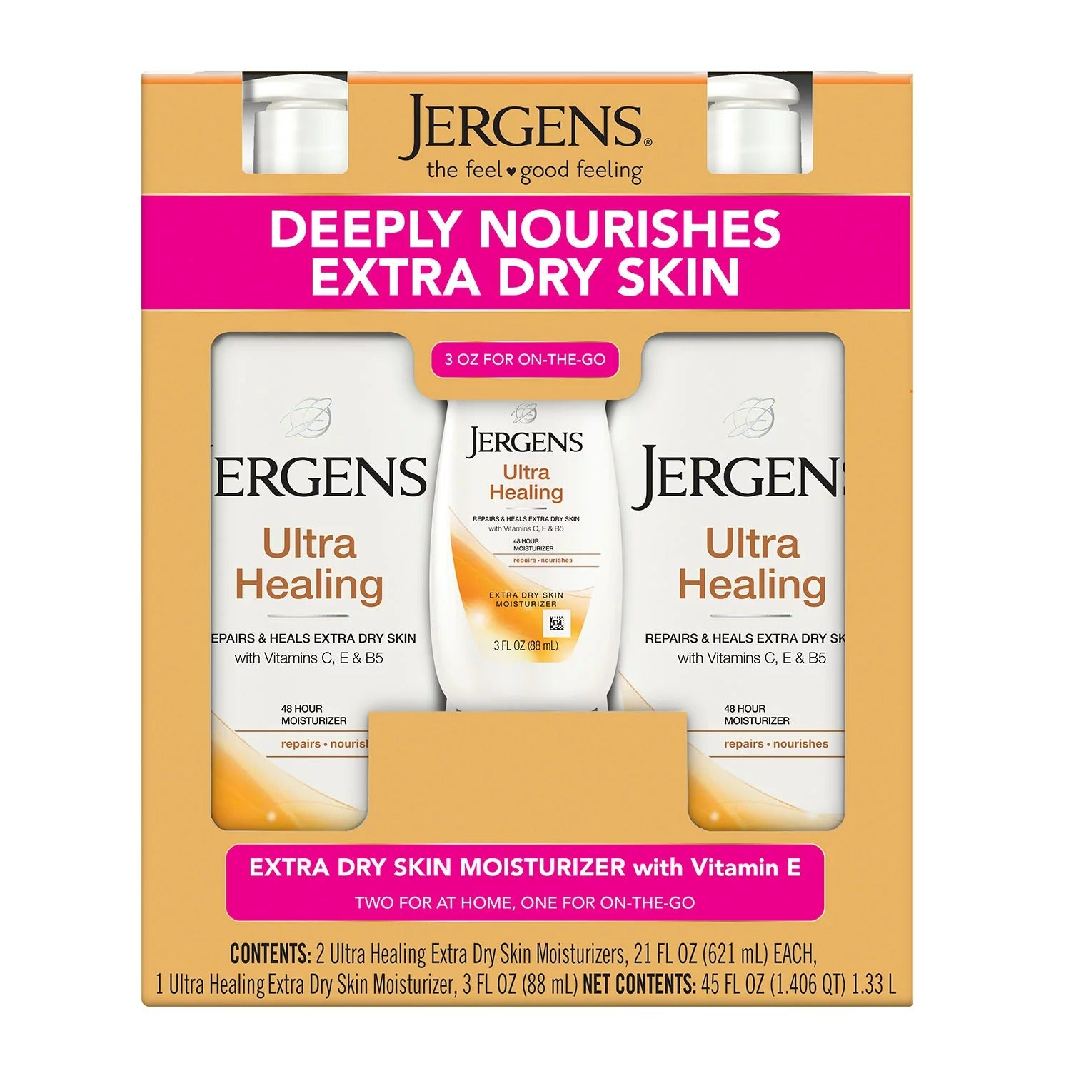 Jergens Ultra Healing Extra Dry Skin Moisturizer 2 Ultra Healing Extra Dry Skin Moisturizers 21oz and 1 Ultra Healing Extra Dry Skin Moisturizer 3oz - 45oz/1pk