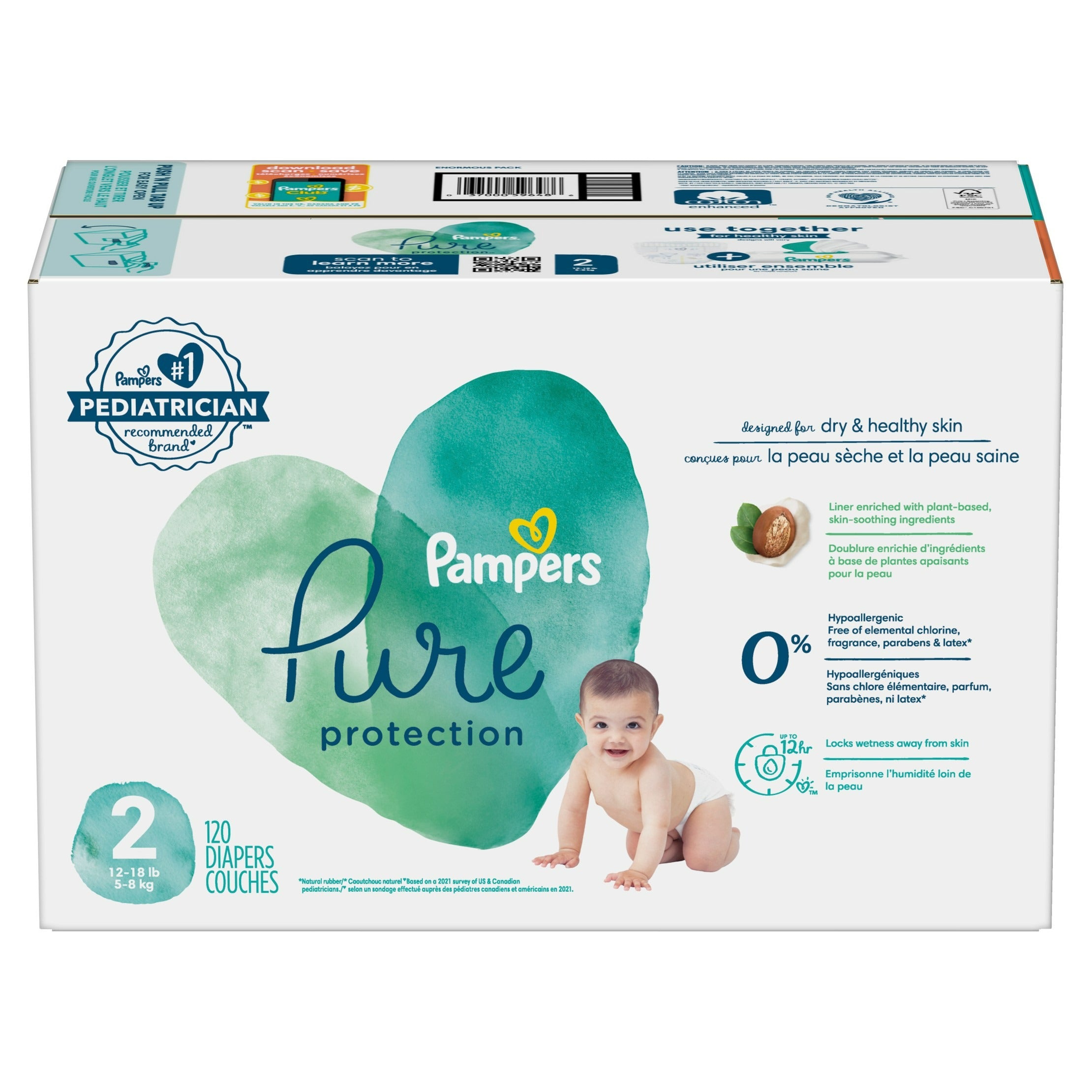 Pampers Pure Protection Diapers Enormous Pack Size 2 - 120ct/1pk