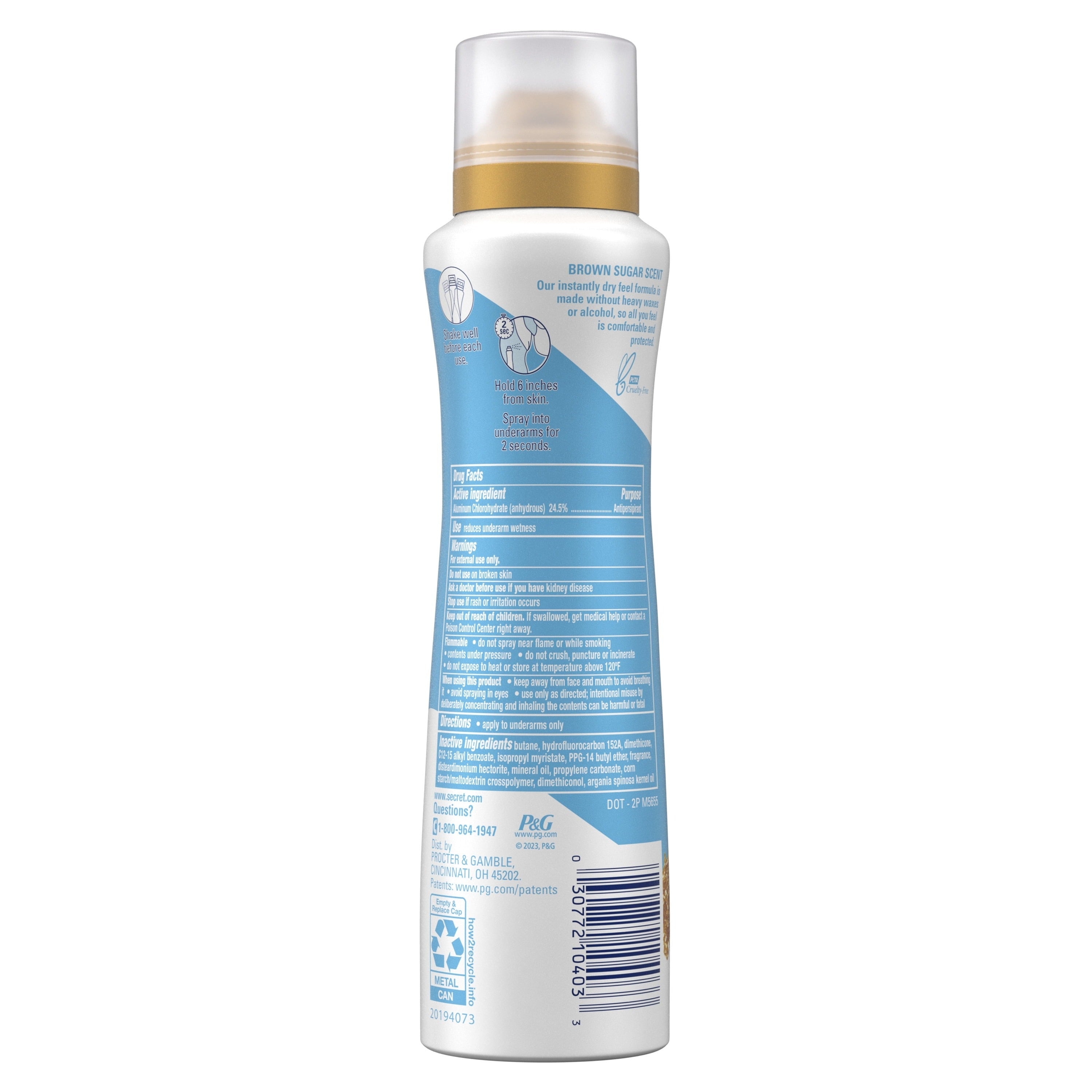 Secret Dry Spray Antiperspirant Deodorant for Women Brown Sugar - 4.1oz/12pk