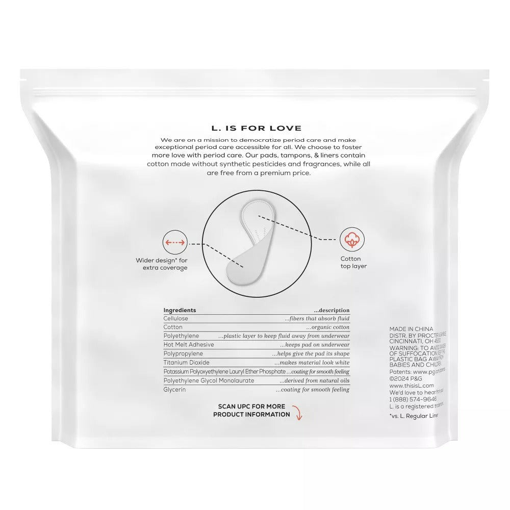 L . Cotton Topsheet Ultra Thin Extra Coverage Panty Liners - 80ct/8pk