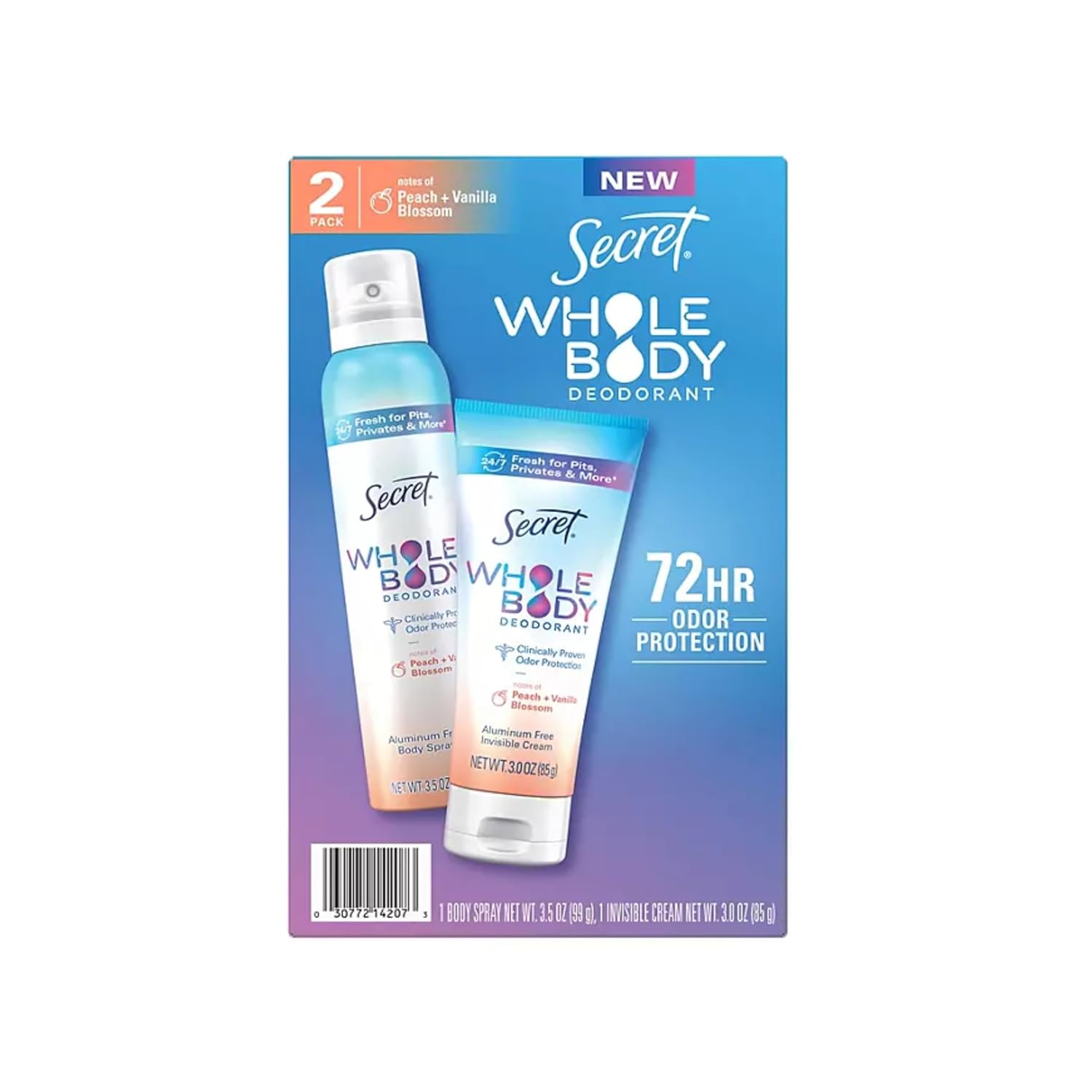 Secret Whole Body Deodorant - Spray 3.5oz and Cream 3.0oz - 1set/105ct