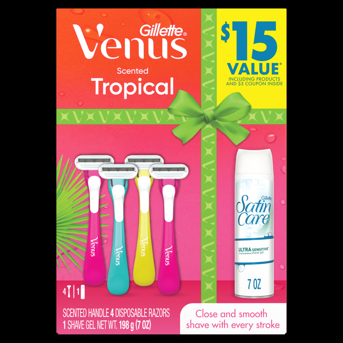 Gillette Venus Tropical Women's Disposable Razors (4ct) + 1 Ultra Sensitive Shave Gel Holiday Gift Set (7.0oz) - 1set/6pk