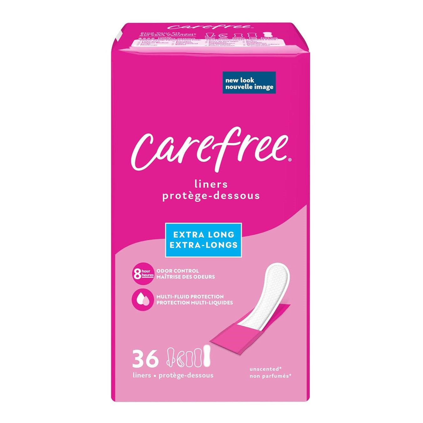 Carefree Panty Liners Extra Long Wrapped Unscented - 36ct/8pk