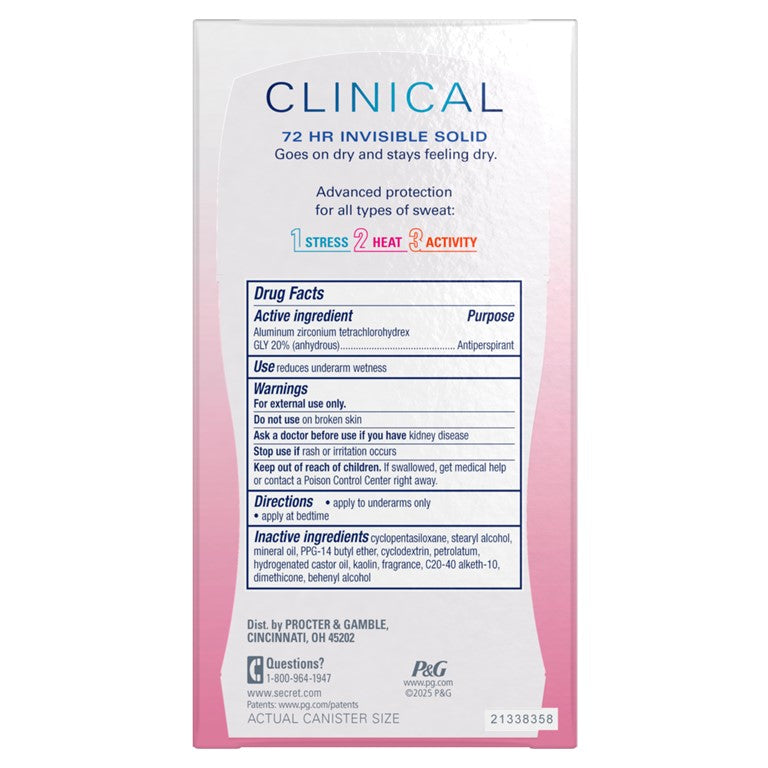 Secret Clinical Strength Antiperspirant and Deodorant for Women Pro-Hyaluronic Acid Invisible Solid Strawberry Fizz - 1.6oz/12pk