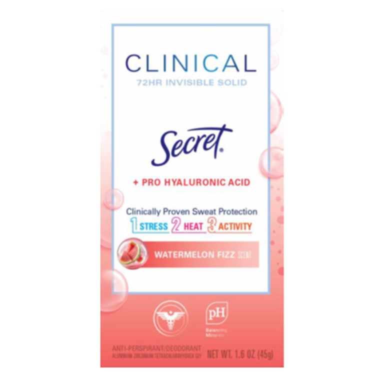 Secret Clinical Strength Antiperspirant and Deodorant for Women Pro-Hyaluronic Acid Invisible Solid Watermelon Fizz - 1.6oz/12pk