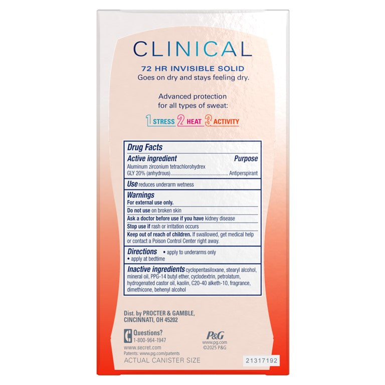 Secret Clinical Strength Antiperspirant and Deodorant for Women Pro-Hyaluronic Acid Invisible Solid Watermelon Fizz - 1.6oz/12pk