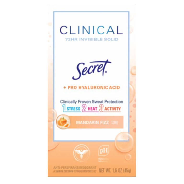 Secret Clinical Strength Antiperspirant and Deodorant for Women Invisible Solid Mandarin Fizz - 1.6oz/12pk