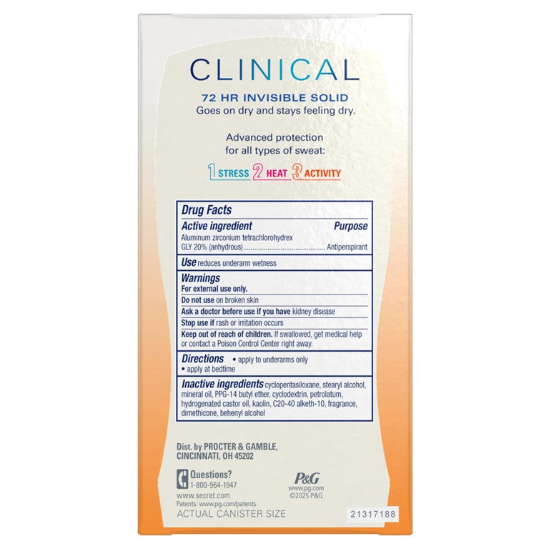 Secret Clinical Strength Antiperspirant and Deodorant for Women Invisible Solid Mandarin Fizz - 1.6oz/12pk