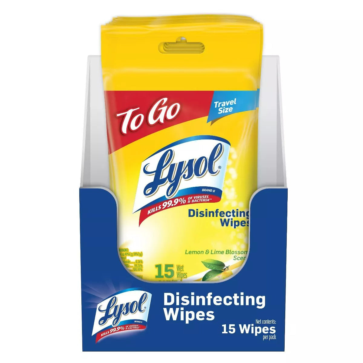 Lysol Disinfecting Wipes - Lemon & Lime Blossom To-Go Flatpack - 15ct/24pk