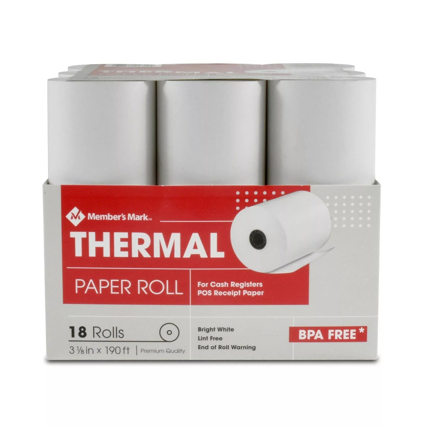 Member's Mark Thermal Receipt Paper Rolls 3 1/8" x 190' - 18ct/1pk