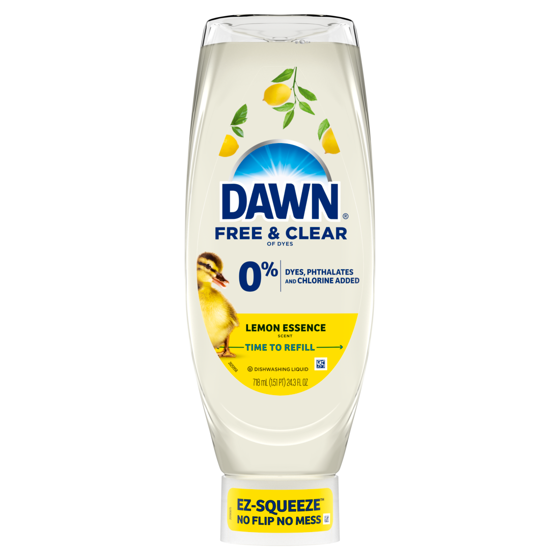 Dawn Free & Clear Ez-Squeeze Dish Soap Liquid Dishwashing Liquid Grease Removal Lemon - 24.3oz/8pk