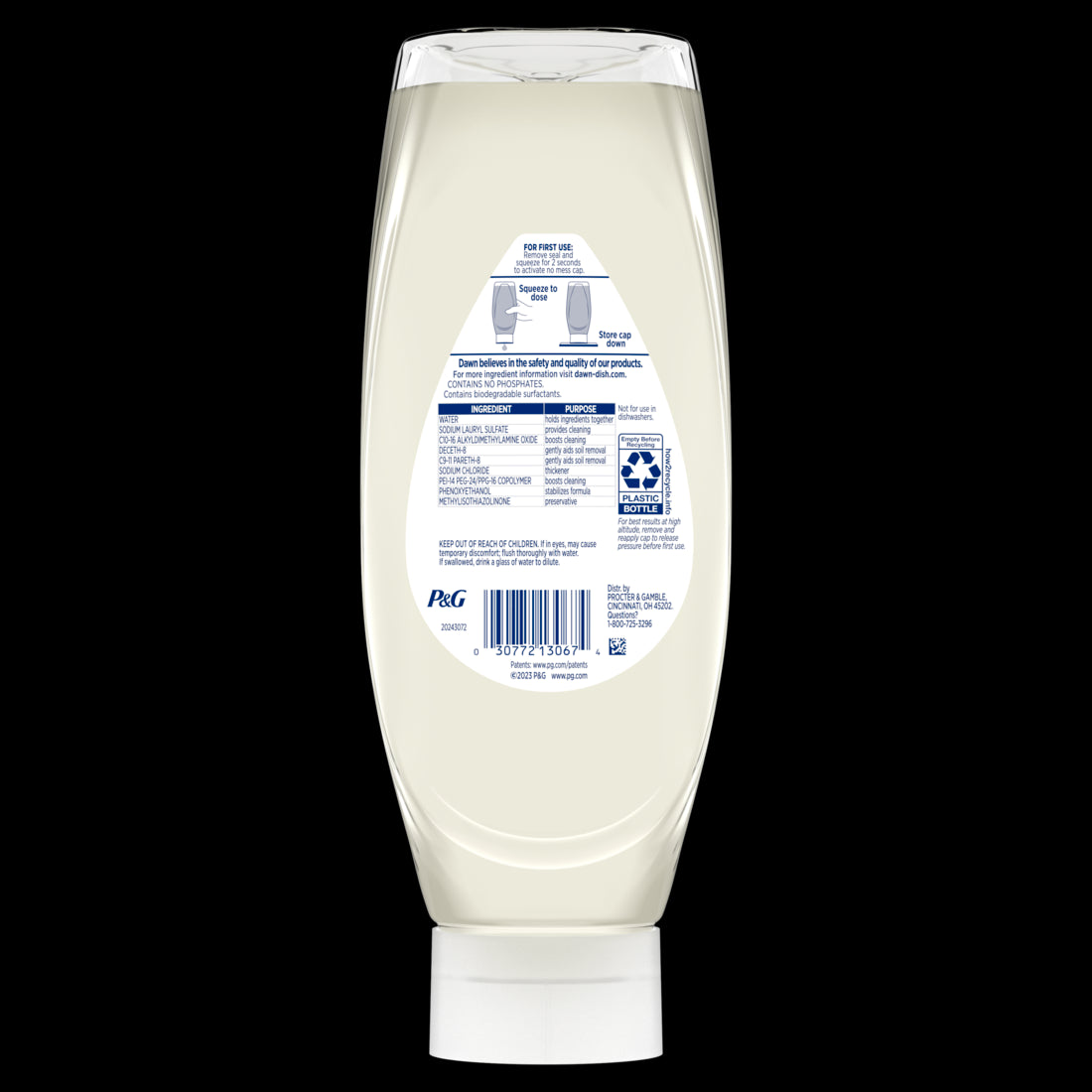 Dawn Free & Clear EZ-Squeeze Dish Soap Liquid Dishwashing Liquid Grease Removal Unscented - 24.3oz/8pk