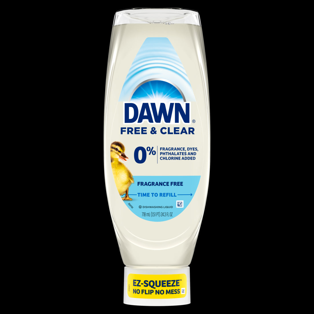 Dawn Free & Clear EZ-Squeeze Dish Soap Liquid Dishwashing Liquid Grease Removal Unscented - 24.3oz/8pk