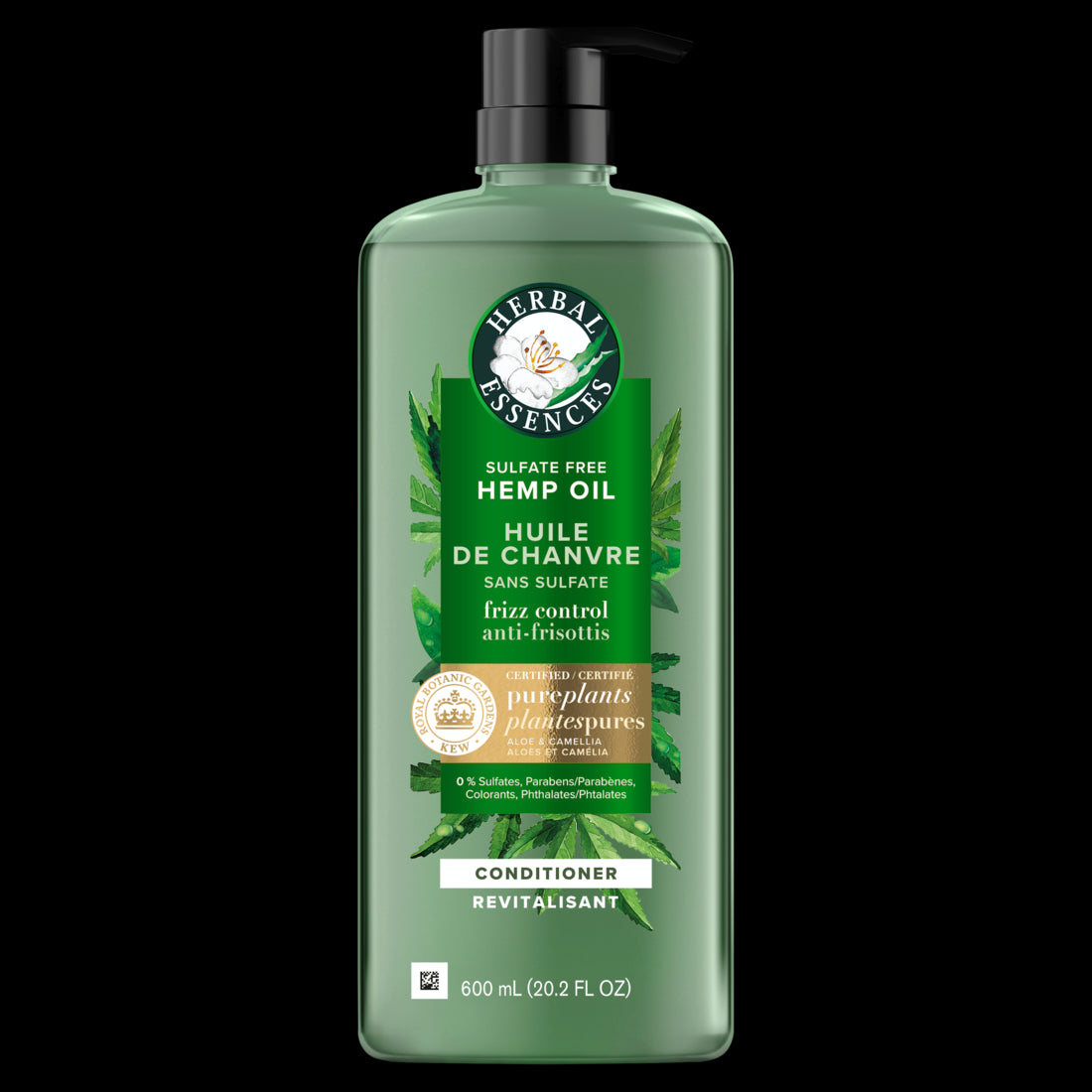 Herbal Essences Hemp Oil Sulfate Free Conditioner Frizz Control with Certified Camellia Oil and Aloe Vera For All Hair Types Especially Frizzy Hair - 20.2oz/4pk