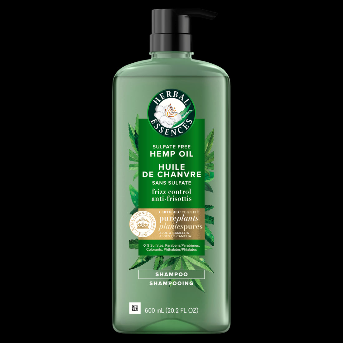 Herbal Essences Hemp Oil Sulfate Free Shampoo Frizz Control  with Certified Camellia Oil and Aloe Vera For All Hair Types Especially Frizzy Hair - 20.2oz/4pk