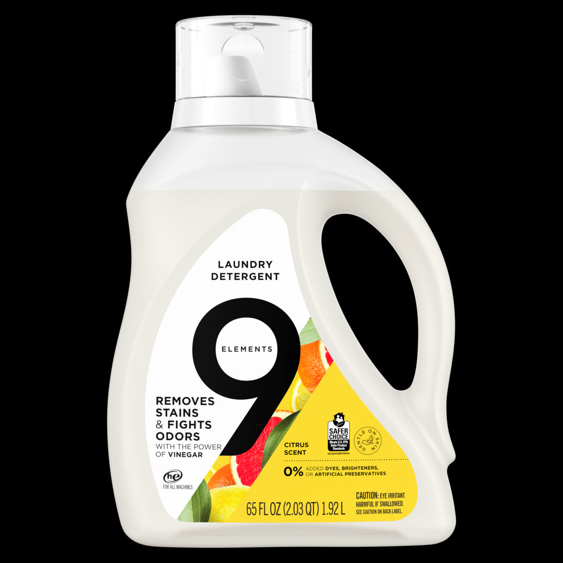 9 Elements Liquid Laundry Detergent Citrus Scent Vinegar Powered - 65oz/4pk