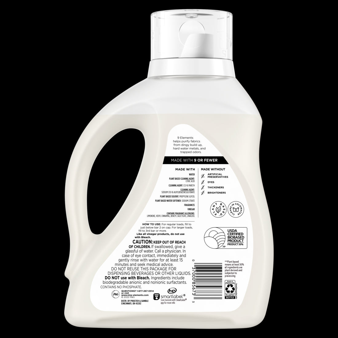 9 Elements Liquid Laundry Detergent Citrus Scent Vinegar Powered - 65oz/4pk