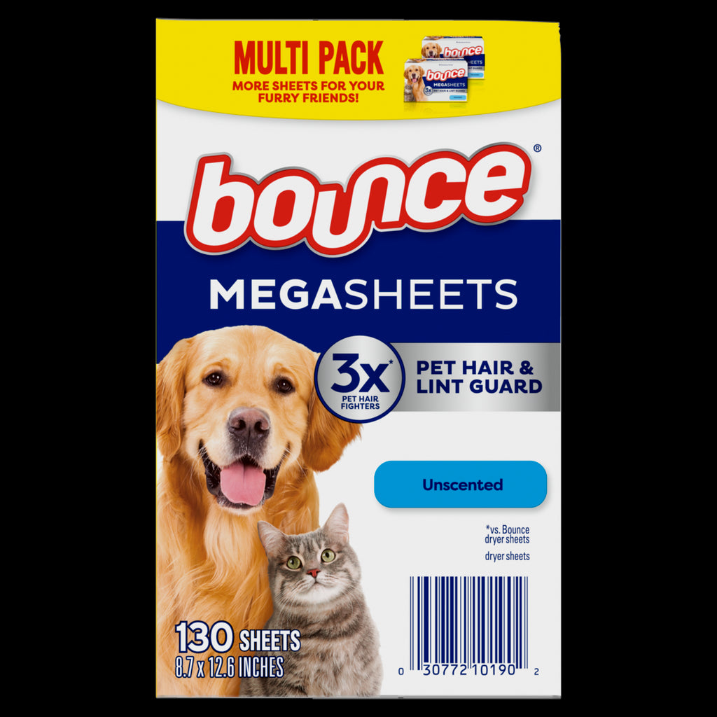 Bounce Pet Hair and Lint Guard Mega Dryer Sheets with 3X Pet Hair Figh