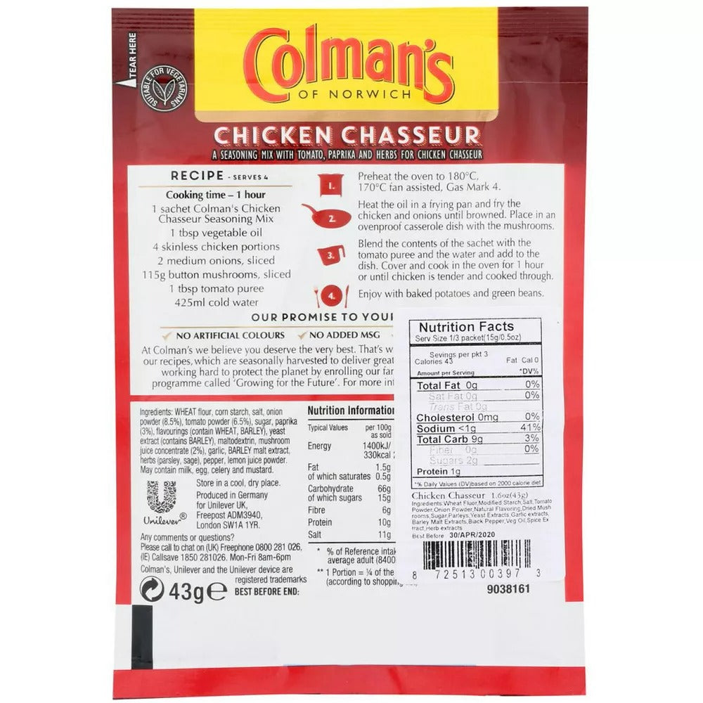 Colmans Chicken Chasseur Casserole Mix - 1.5oz/16pk