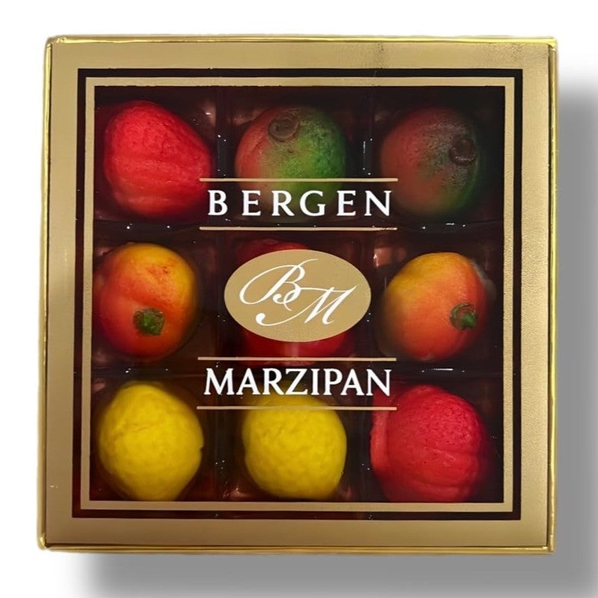 Bergen Marzipan Assorted Fruit Shapes Total 4oz - 9ct/48pk