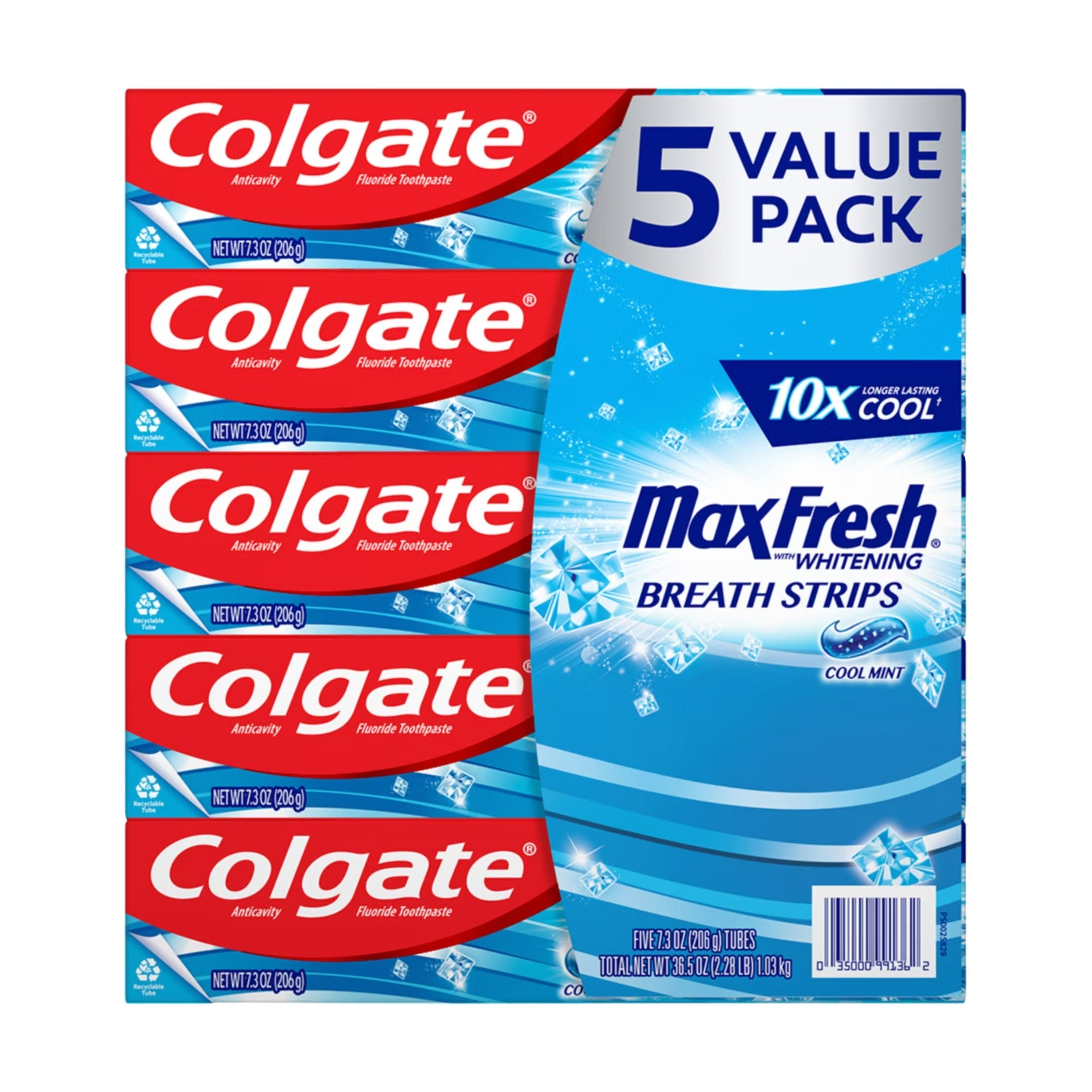 Colgate MaxFresh Toothpaste with Mini Breath Strips Cool Mint - (5x7.3)oz/1pk