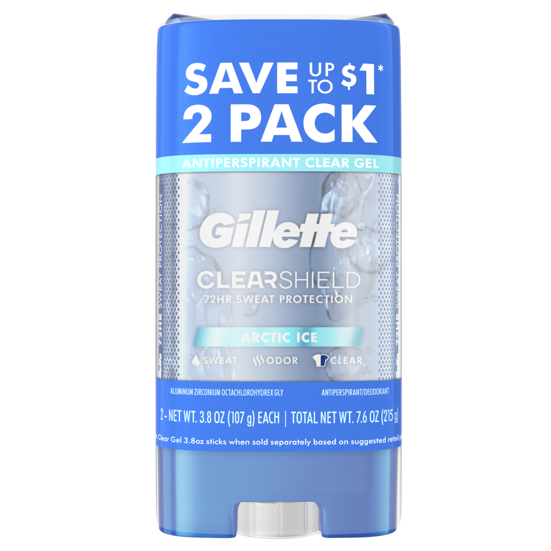 Gillette Clear Gel Antiperspirant And Deodorant For Men Artic Ice Scent Twin Pack - (2x3.8)oz/6pk