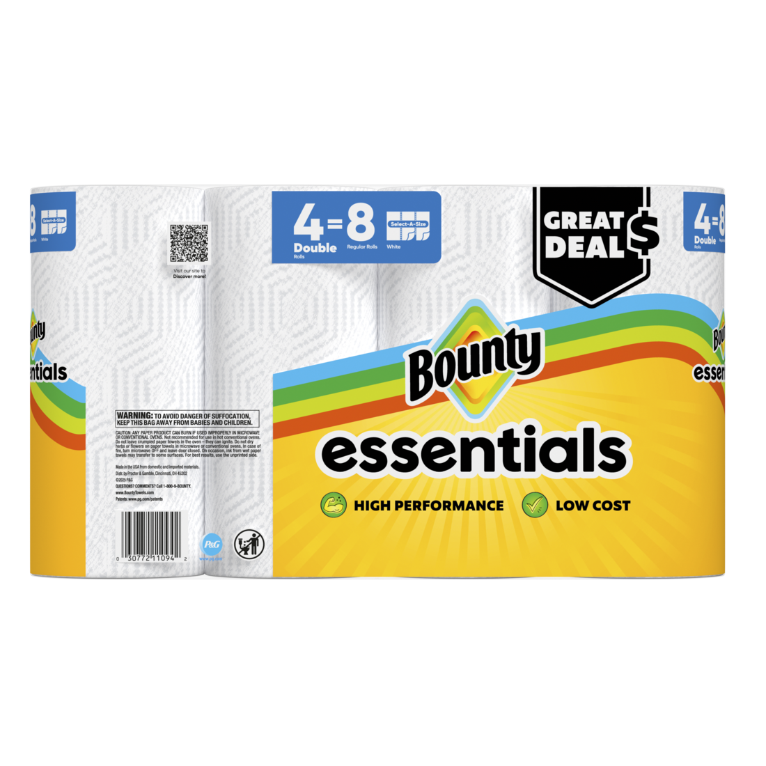 Bounty Essentials Select-A-Size Paper Towels White Double Rolls - (4x108)ct/6pk