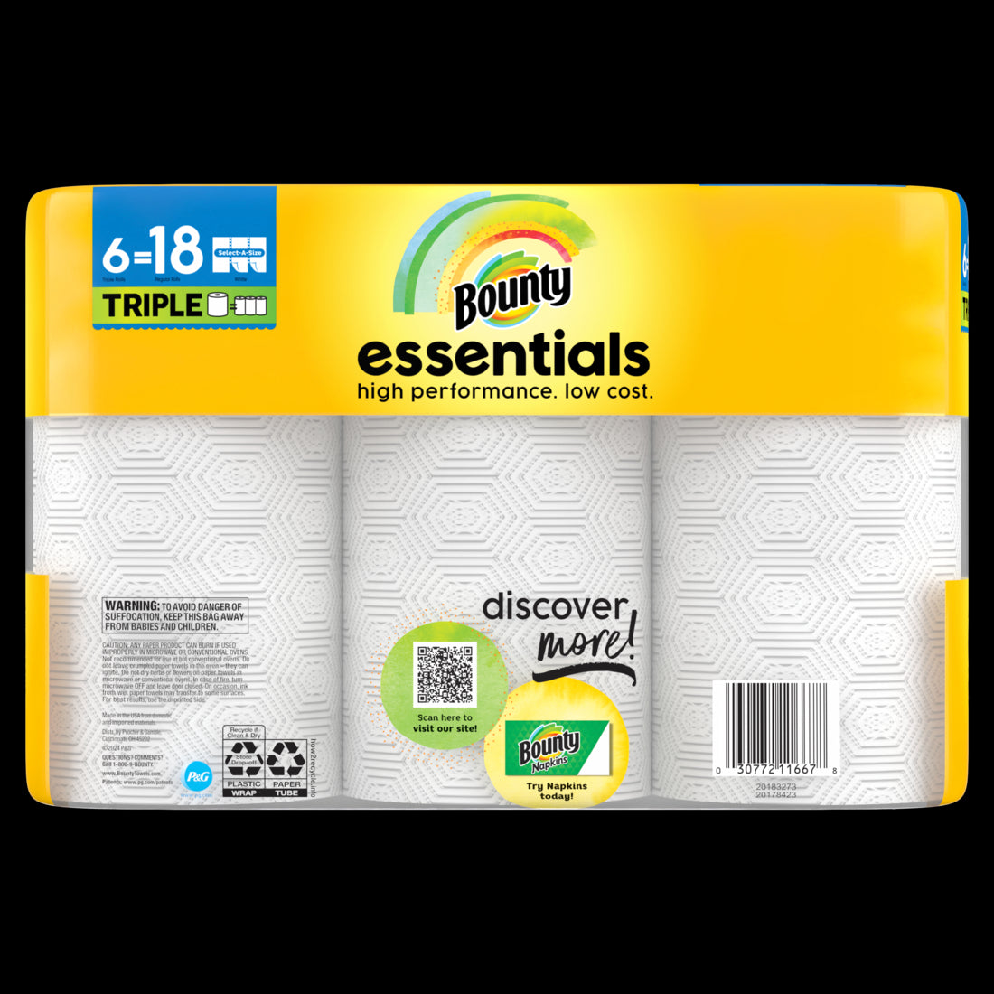Bounty Essentials Select-A-Size Paper Towels White Triple Rolls - (6x162)ct/1pk
