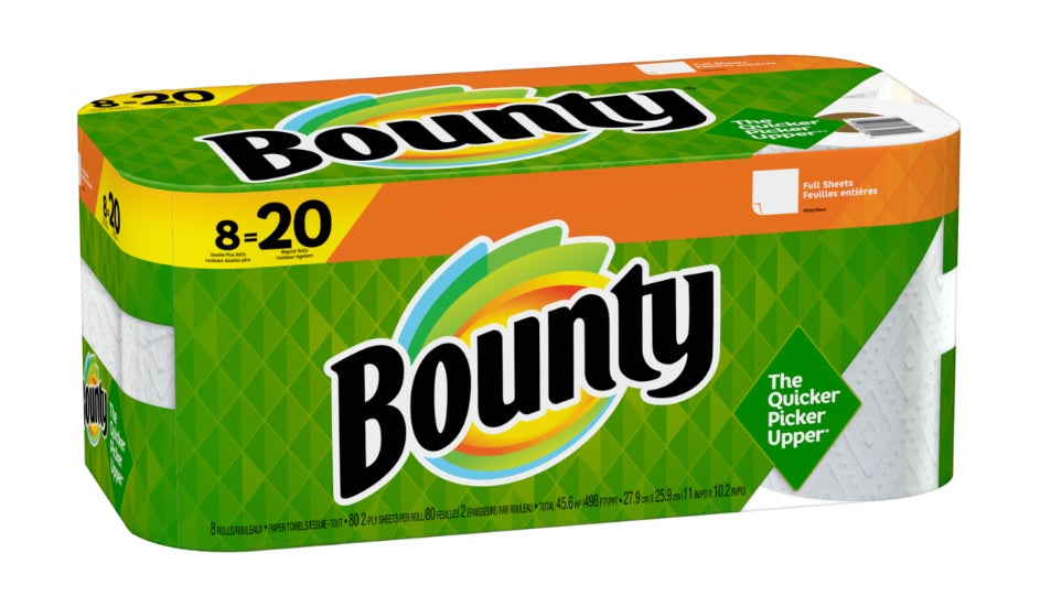 Bounty Paper Towels Full Sheet White 8 Double Plus Rolls - (8x80)ct/1pk