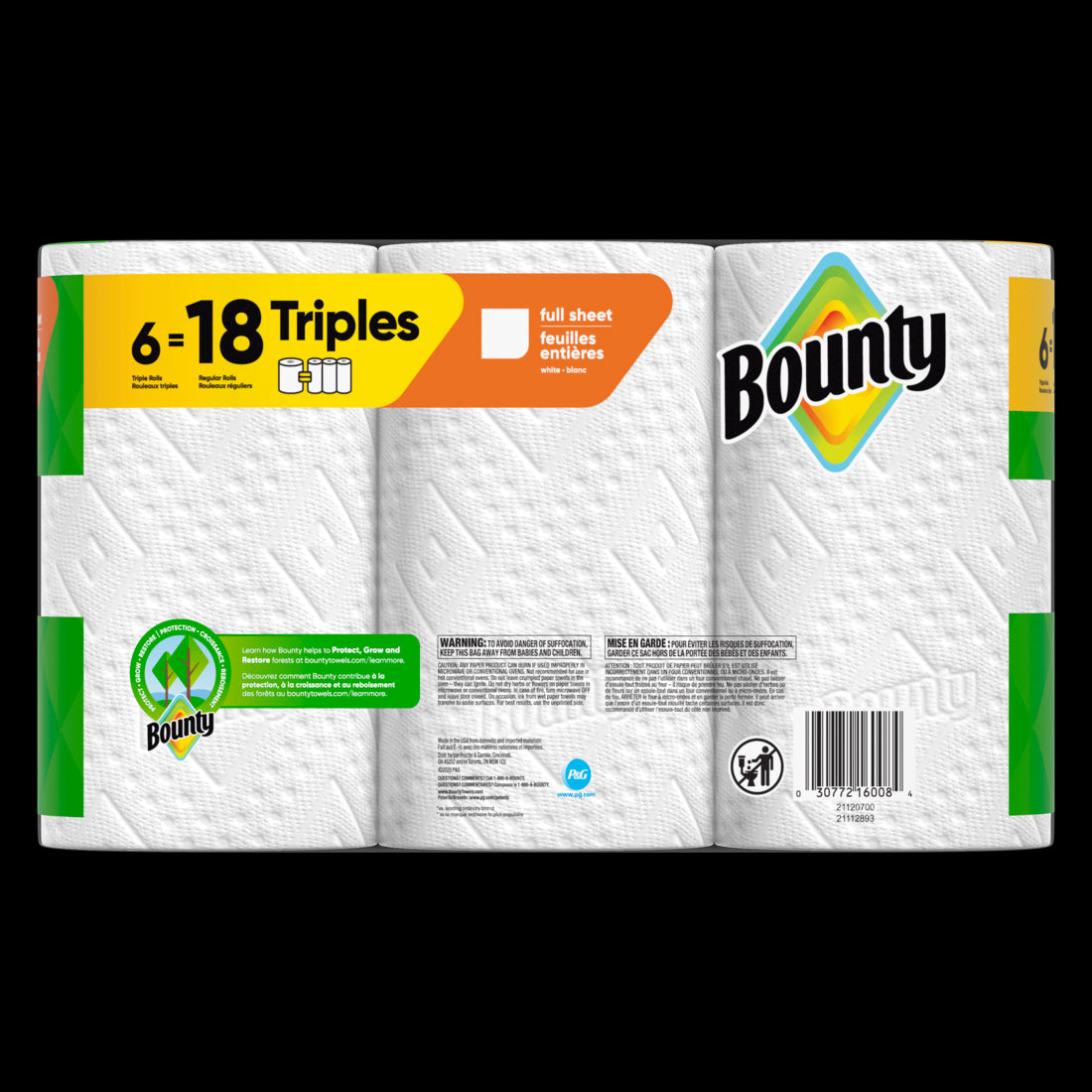 Bounty Paper Towels Full Sheet White Triple Rolls - (6x75)ct/1pk
