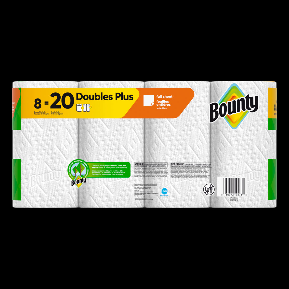 Bounty Paper Towels Full Sheet White Double Plus Rolls - (8x63)ct/1pk