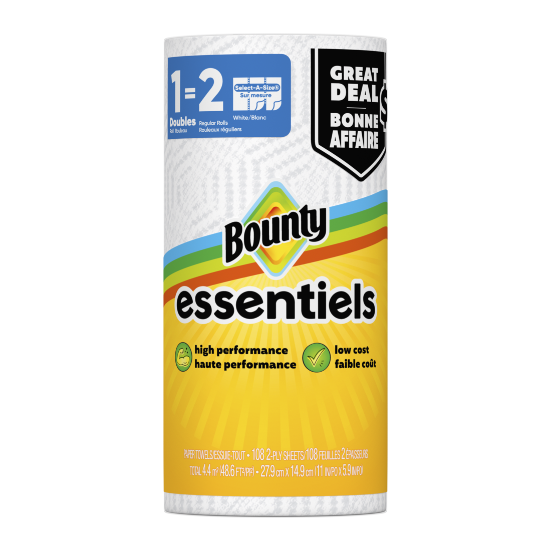 Bounty Essentials Select-A-Size Paper Towels White Double Roll - (1x108)ct/24pk