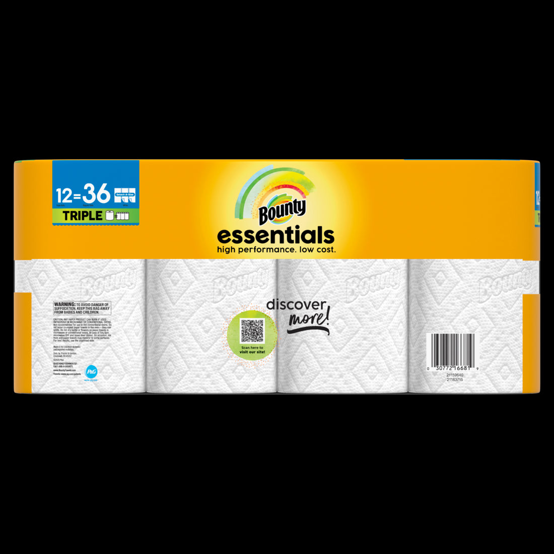 Bounty Essentials Select-A-Size Paper Towels White Triple Rolls - (12x162)ct/1pk