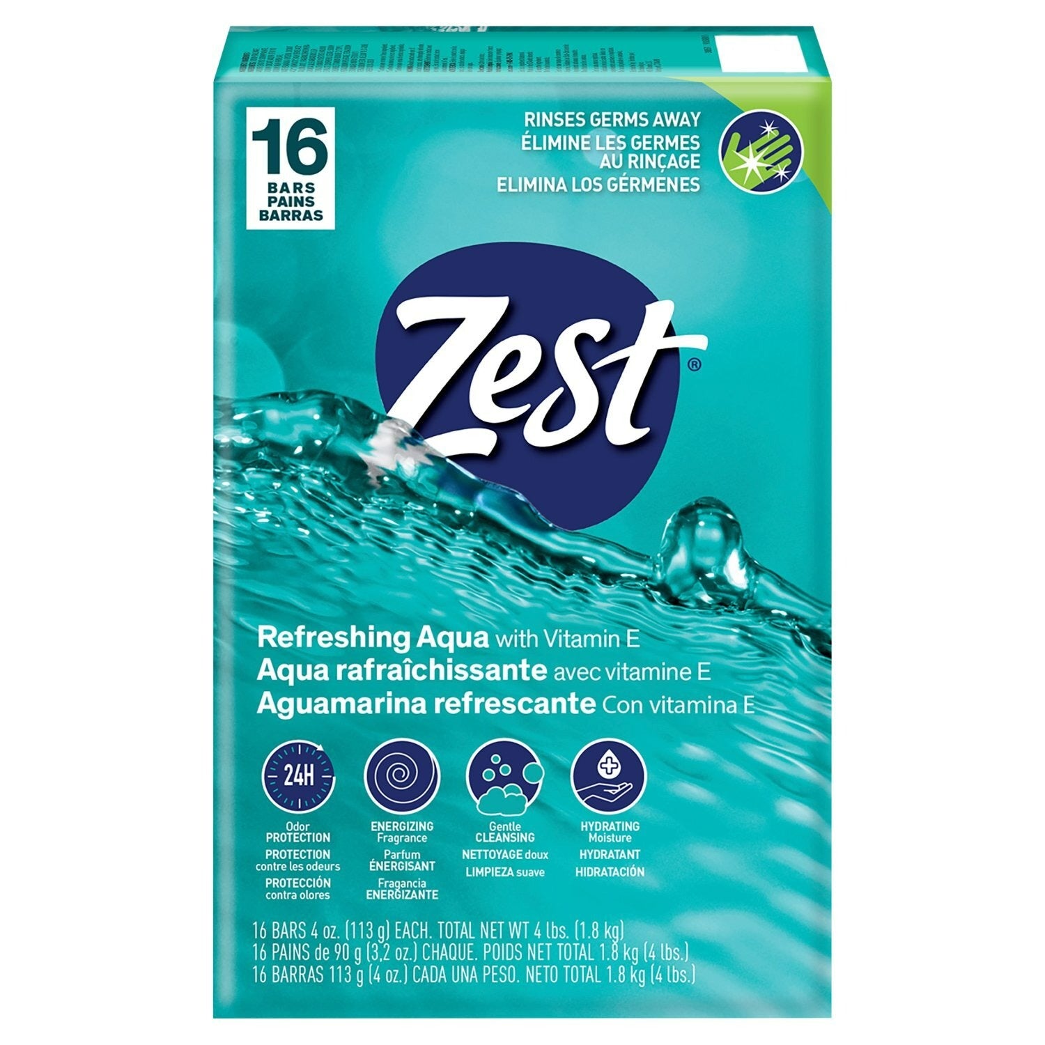 Zest Bar Soap Aqua 16 Bar Pack - (16x4.0)oz/4pk
