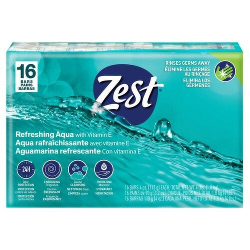 Zest Bar Soap Aqua 16 Bar Pack - (16x4.0)oz/4pk