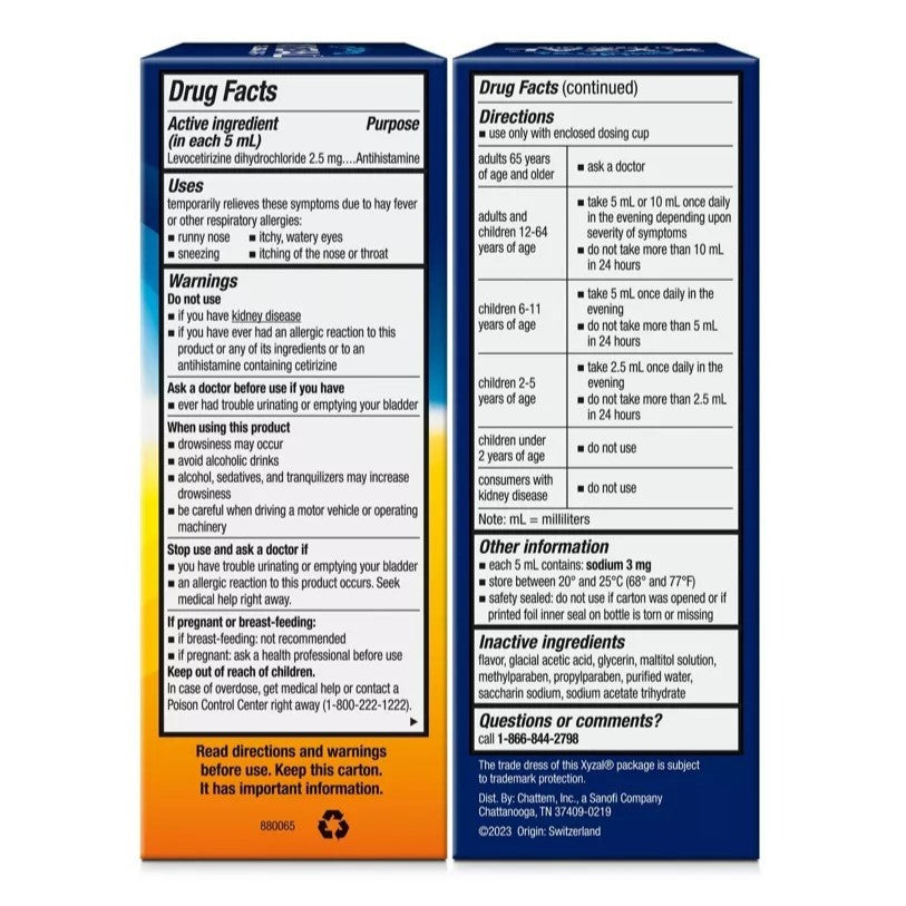 Children's Xyzal Allergy 24 hour Oral Solution Grape - 5oz/24pk