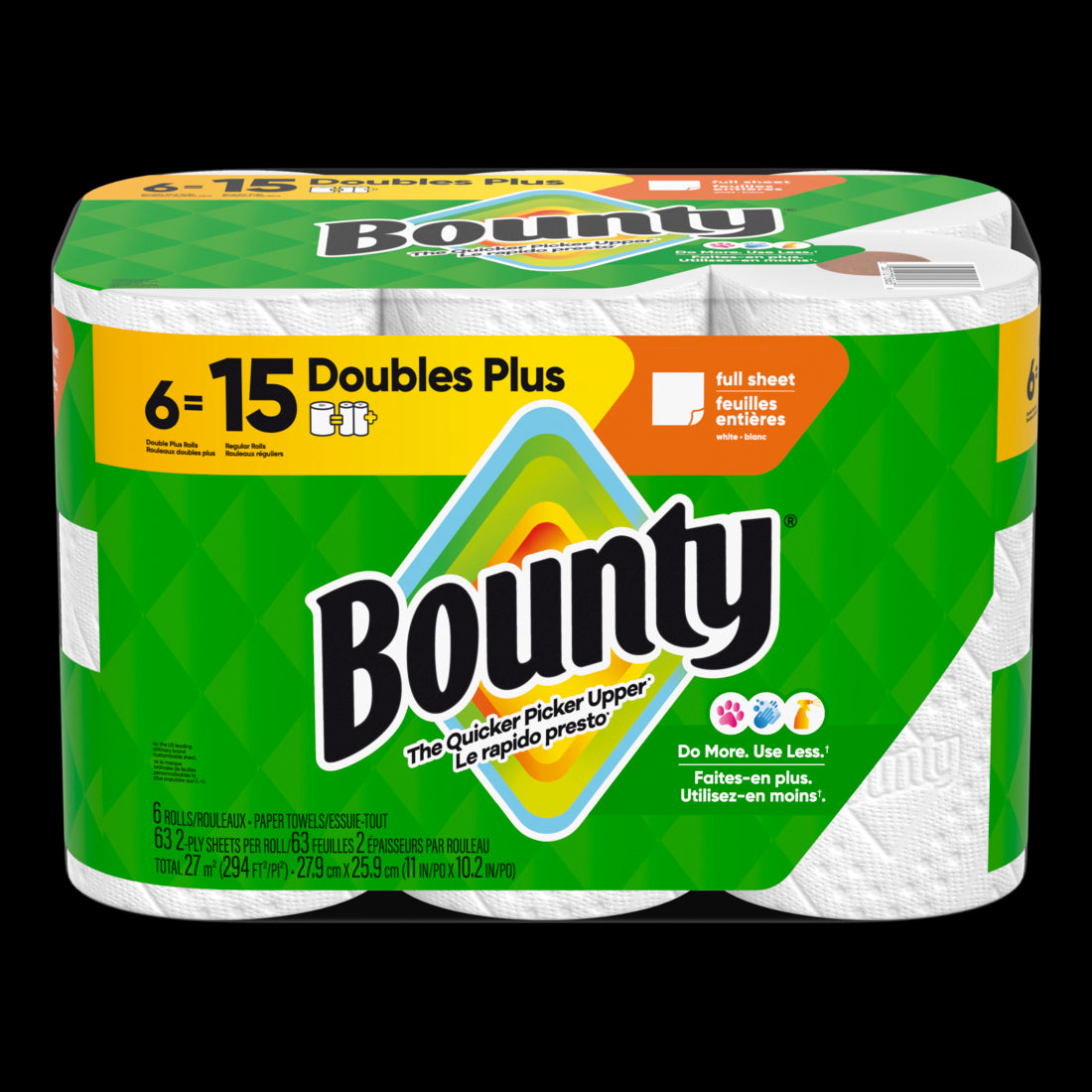Bounty Paper Towels Full Sheet White Double Plus Rolls - (6x63)ct/1pk