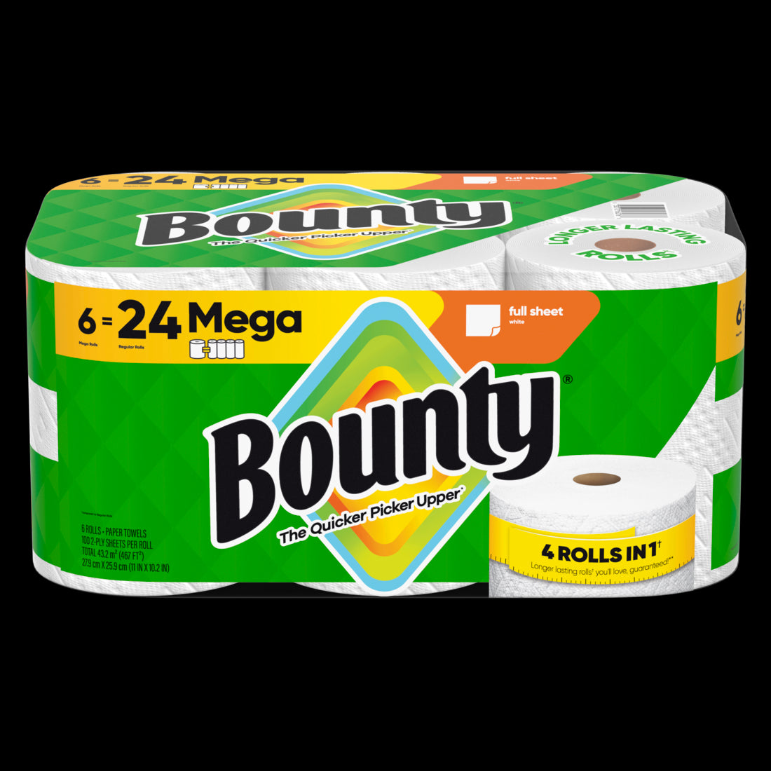 Bounty Paper Towels Full Sheet White Mega Rolls - (6x100)ct/1pk