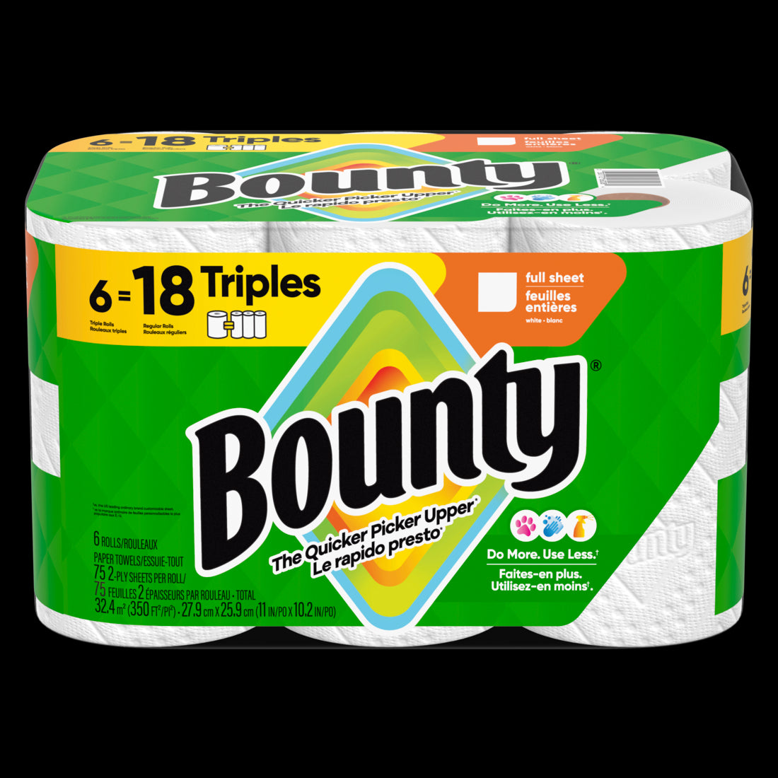 Bounty Paper Towels Full Sheet White Triple Rolls - (6x75)ct/1pk