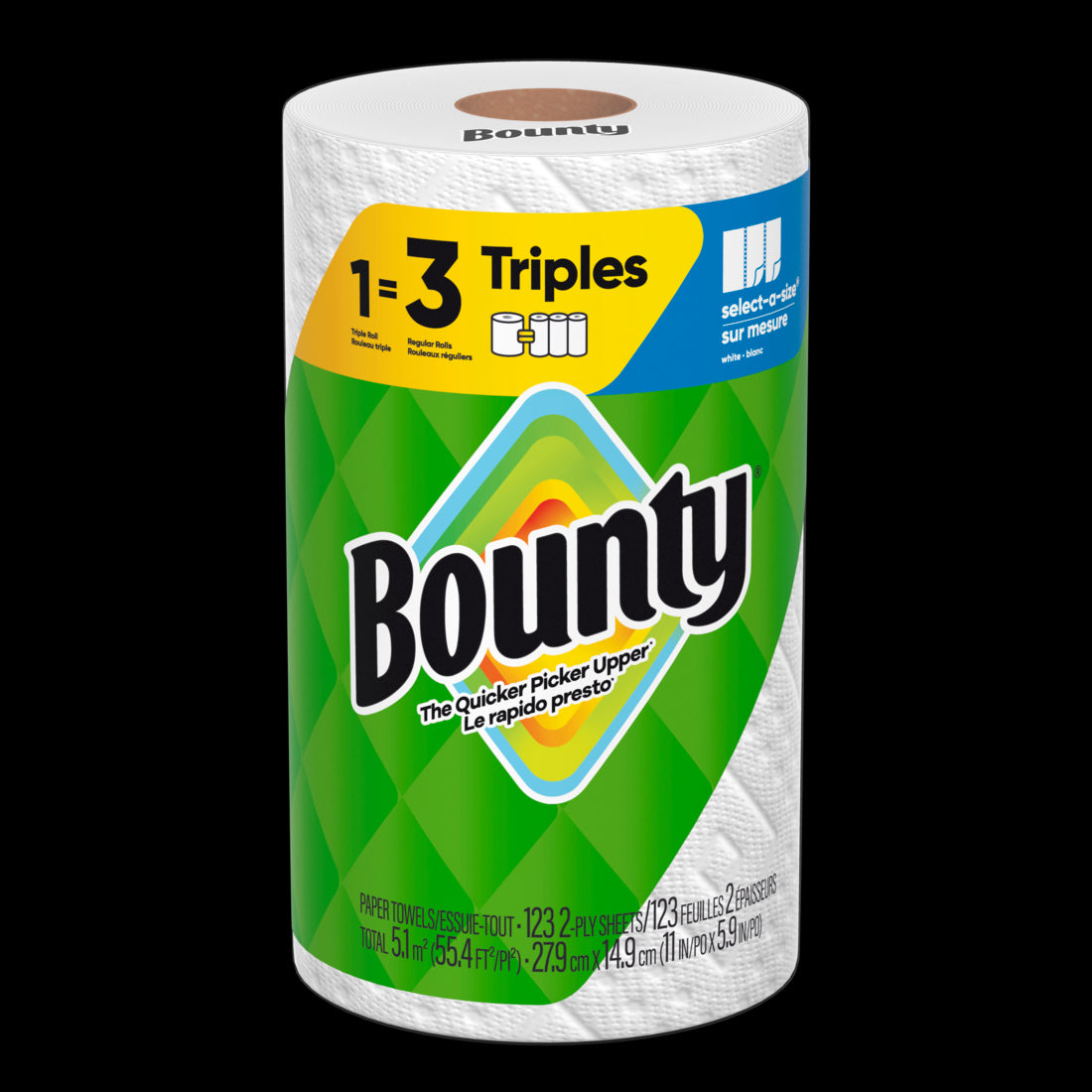 Bounty Paper Towels Select-A-Size White Triple Roll - (1x123)ct/12pk