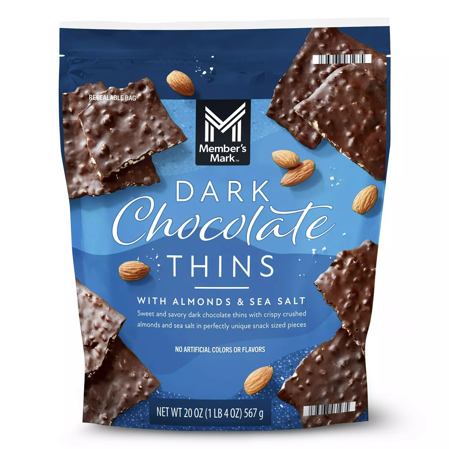 Member's Mark Dark Chocolate Thins with Almonds & Sea Salt - 20oz/1pk