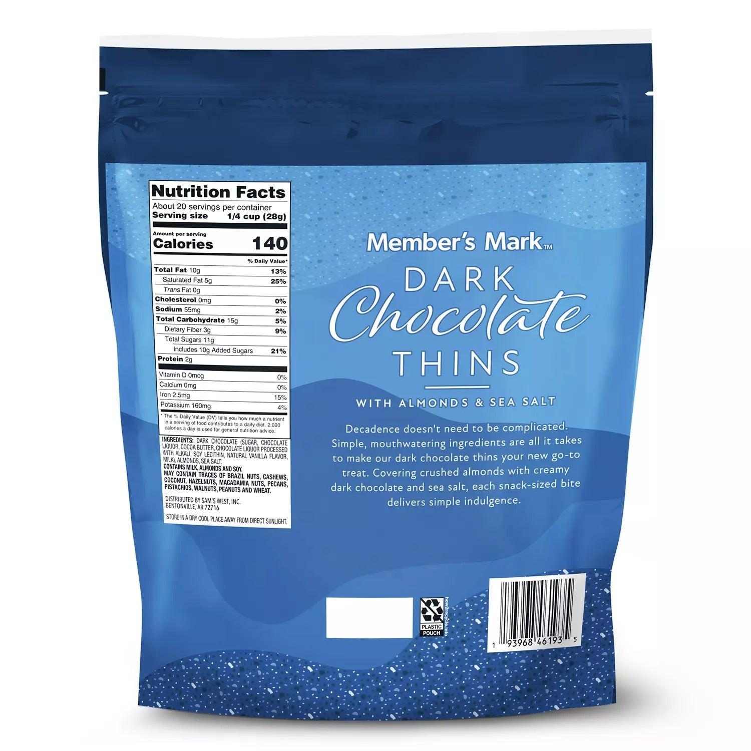 Member's Mark Dark Chocolate Thins with Almonds & Sea Salt - 20oz/1pk