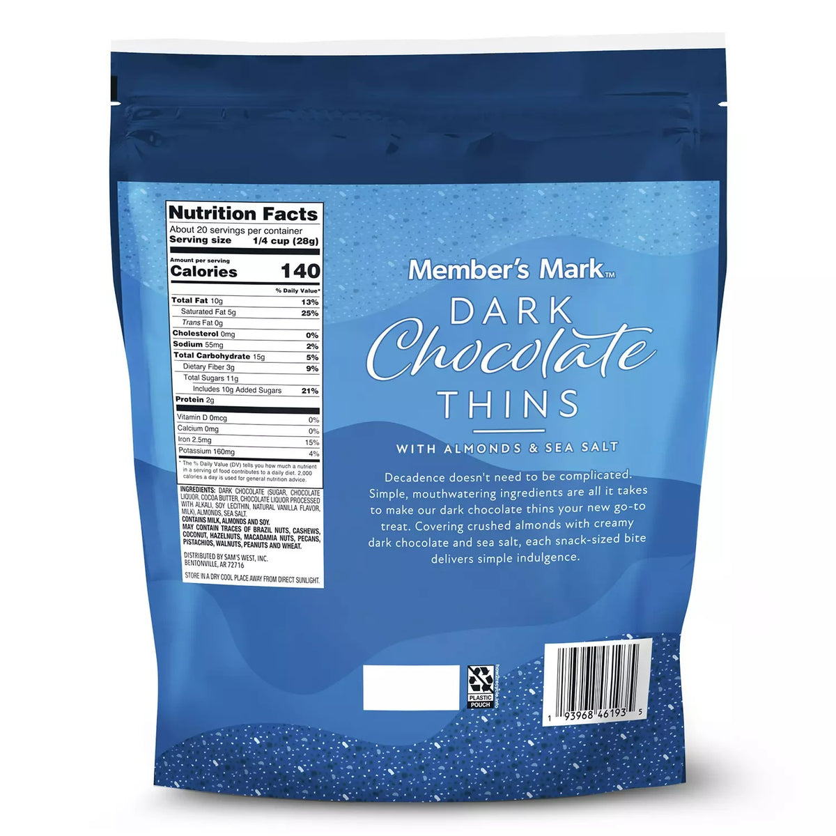 Member's Mark Dark Chocolate Thins with Almonds & Sea Salt - 20oz/1pk