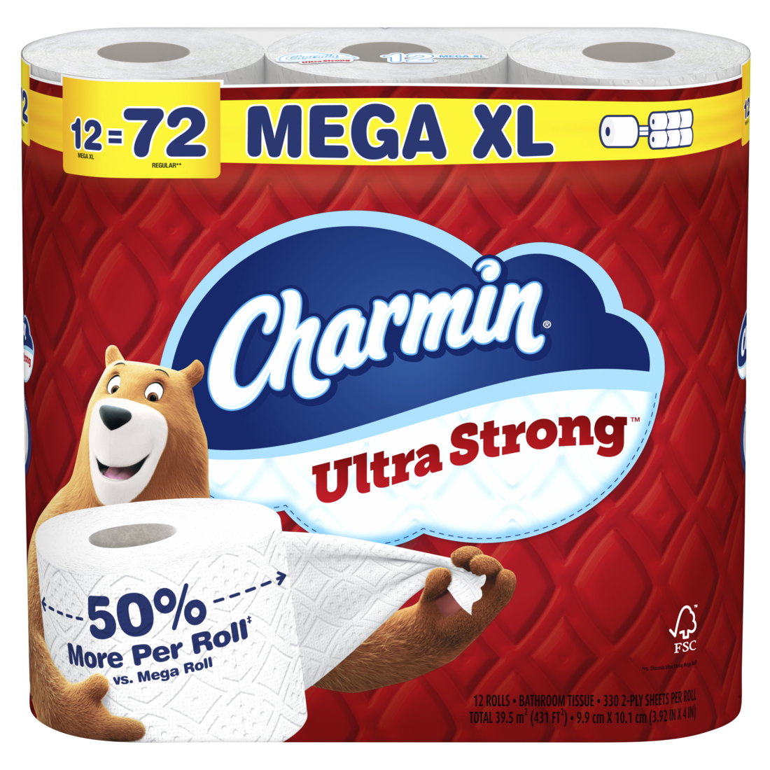 Charmin Toilet Paper Ultra Strong 12 Mega XL Rolls 2-Ply Bath Tissue 330 Sheets Per Roll - 12ct/4pk
