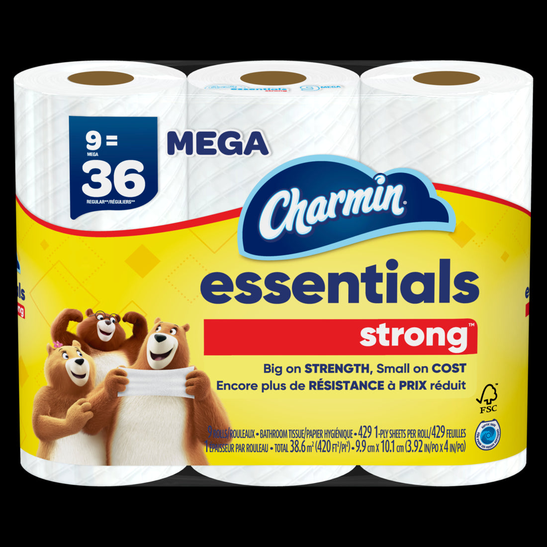 Charmin Essentials Strong Toilet Paper Mega Rolls - (9x429)ct/4pk
