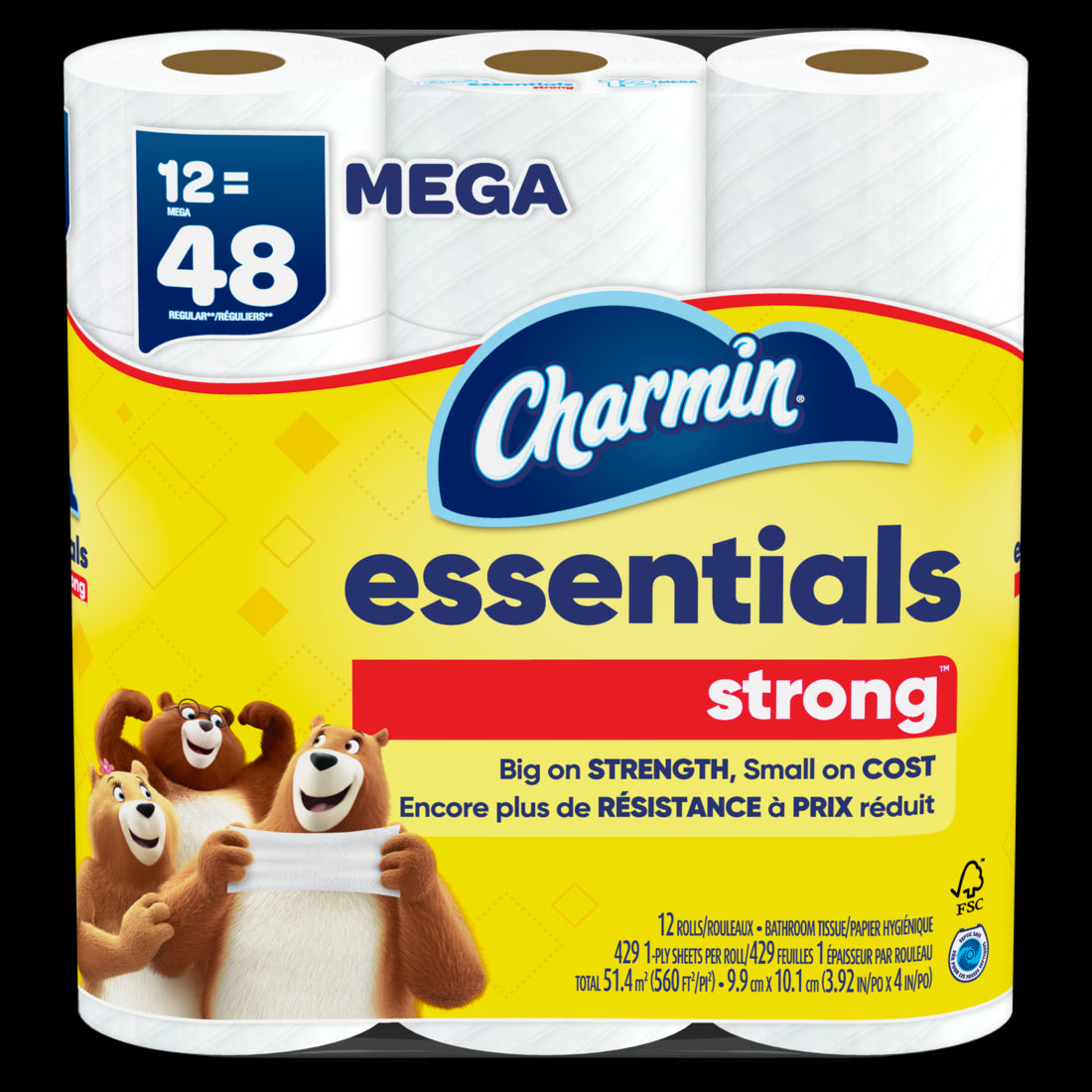 Charmin Essentials Strong Toilet Paper Mega Rolls - (12x429)ct/4pk