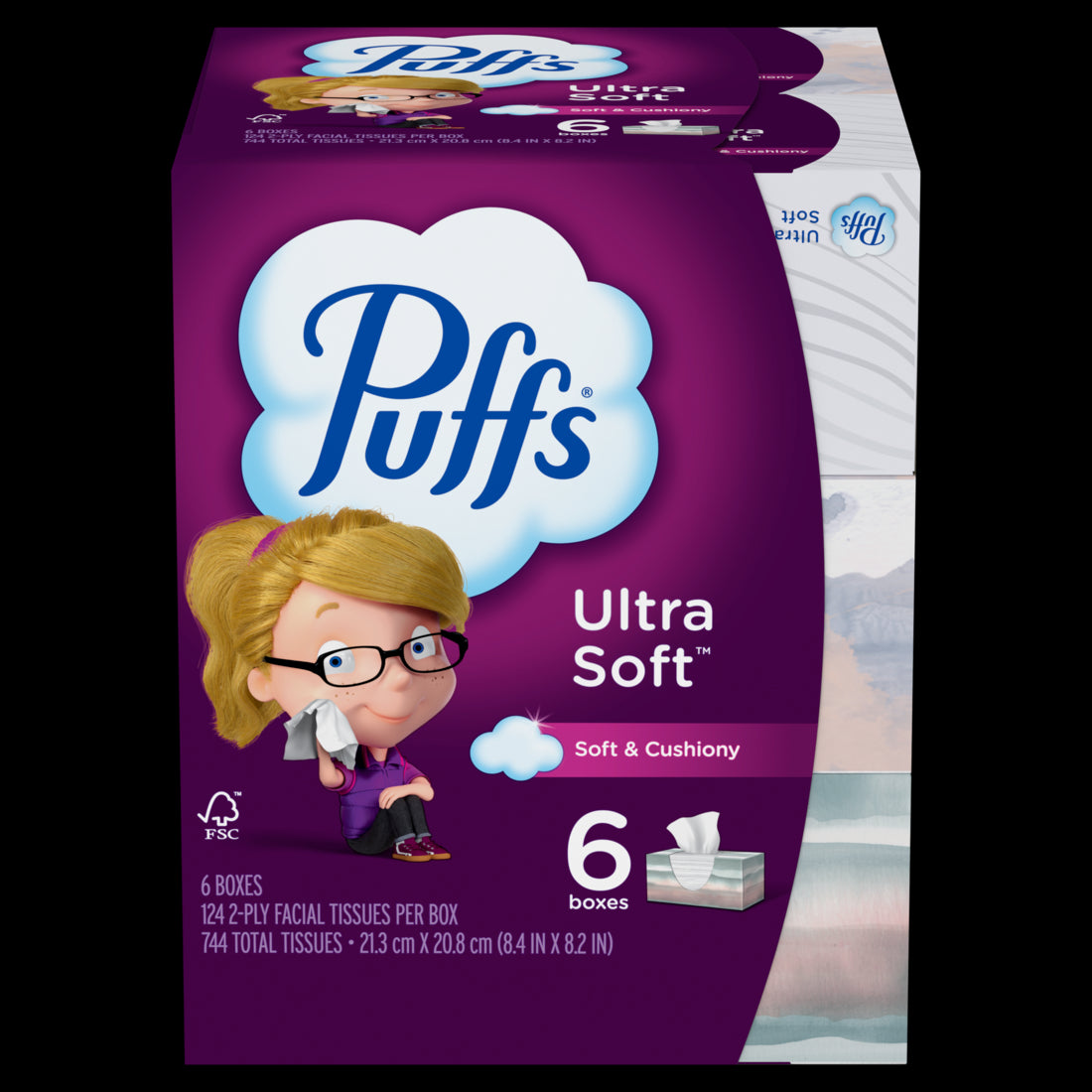Puffs Ultra Soft Facial Tissues Family Size Boxes - (6x124)ct/4pk