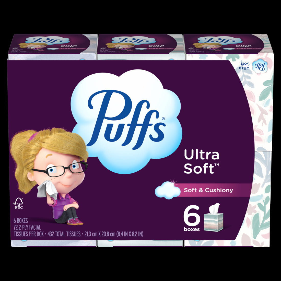 Puffs Ultra Soft Facial Tissues Mega Cube Boxes - (6x72)ct/4pk