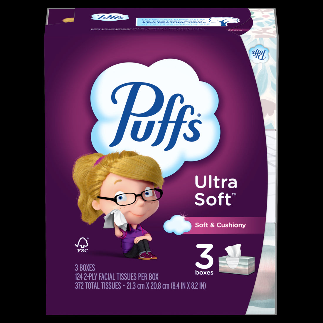 Puffs Ultra Soft Facial Tissues Family Size Boxes - (3x124)ct/8pk